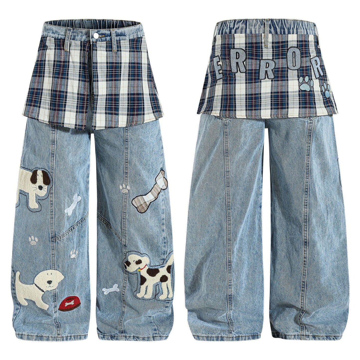 Cartoon towel embroidered puppy patchwork curtain jeans for women | MuddyStock Originals