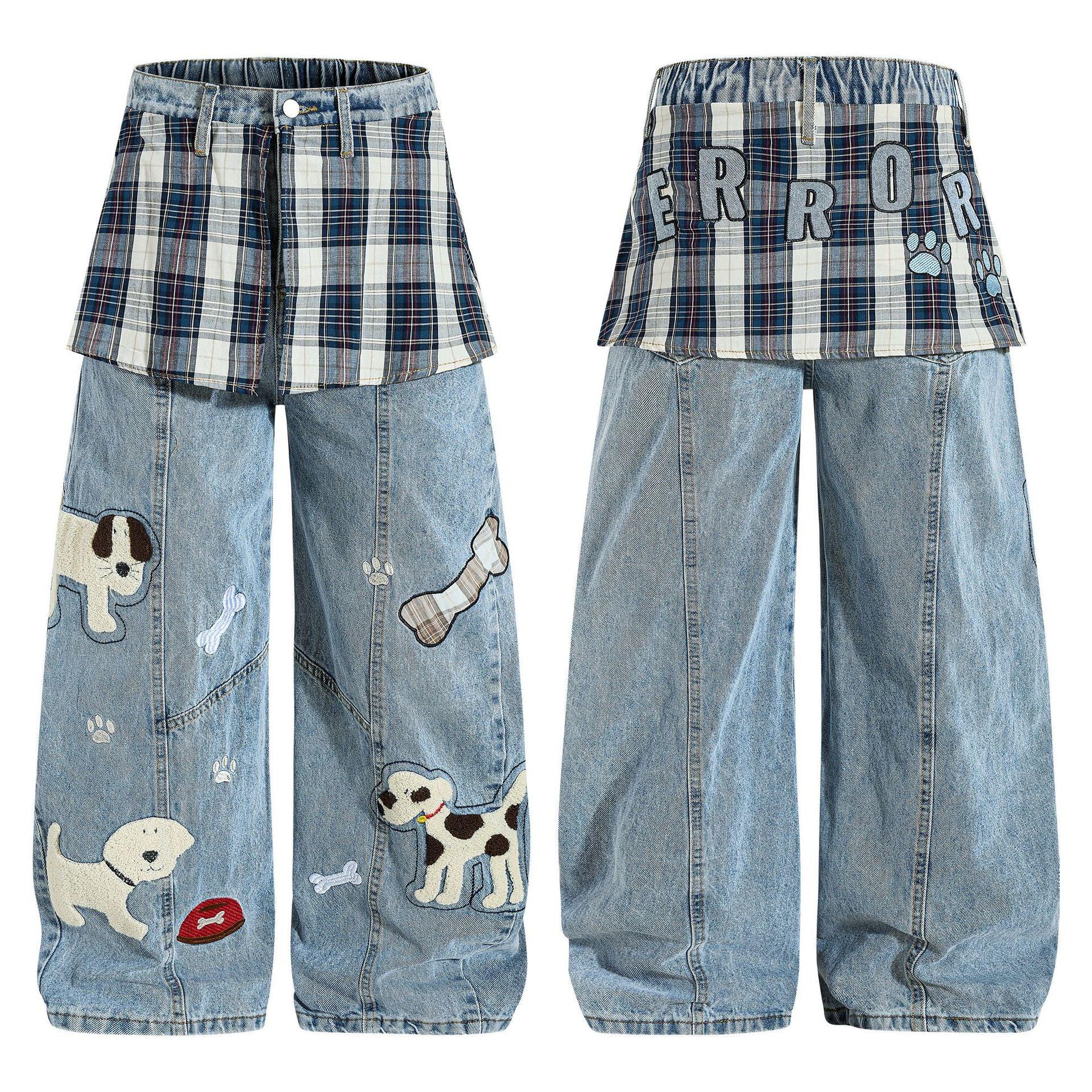 Cartoon towel embroidered puppy patchwork curtain jeans for women | MuddyStock Originals