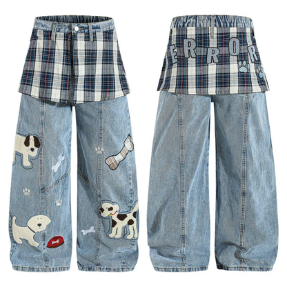 Cartoon towel embroidered puppy patchwork curtain jeans for women | MuddyStock Originals