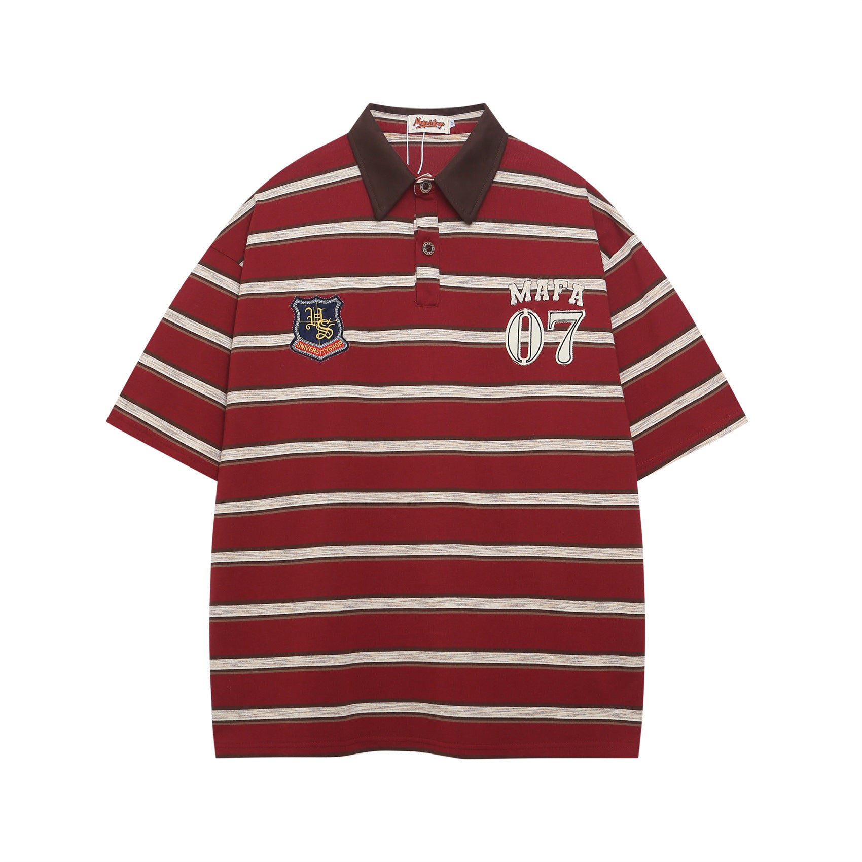 Retro Letter Embroidery Stripe Short Sleeve Polo Shirt For Men MuddyStock