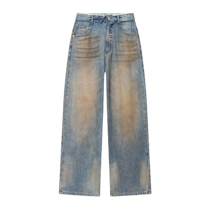Mid waist casual ripped and flared jeans Light blue