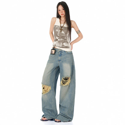 Women's Distressed Straight High Waist Loose Wide Leg Pants | MuddyStock Originals MuddyStock