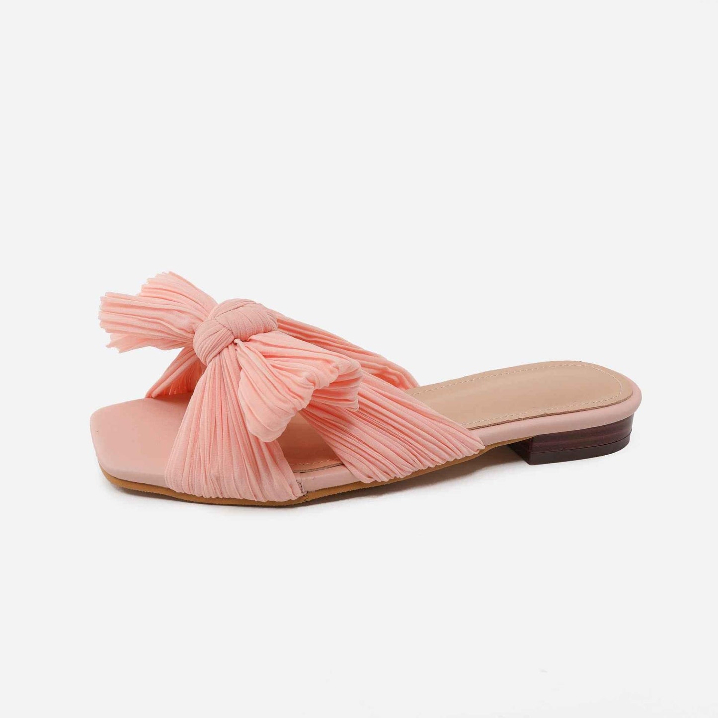 Women's Summer Flat Bottom Bow Mesh Outer Wear Fingerless Slippers pink