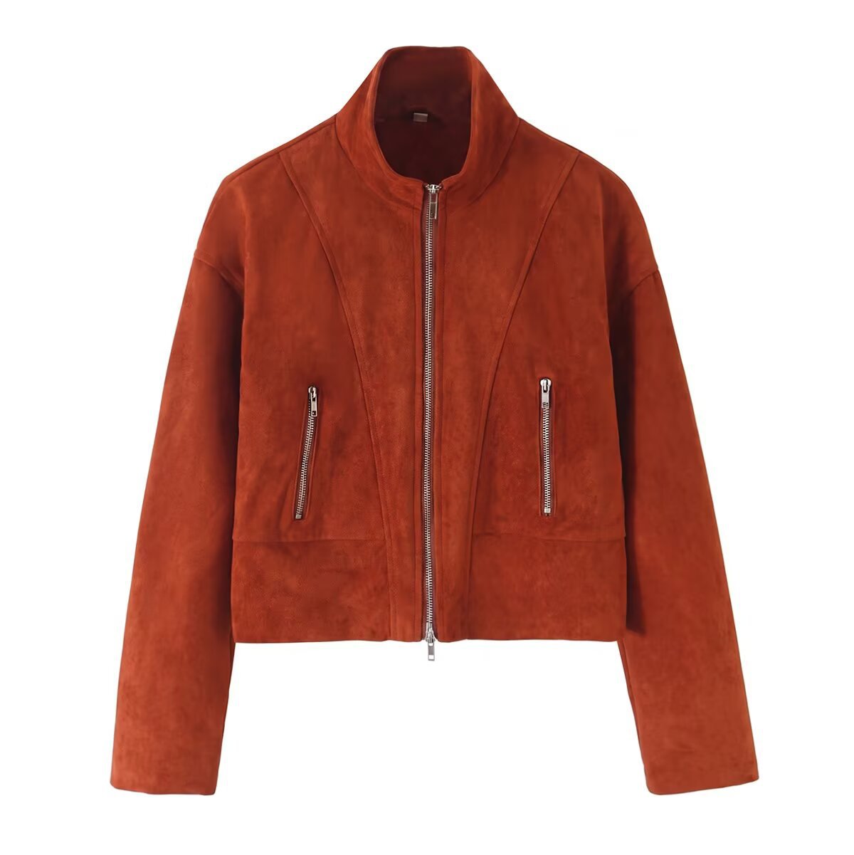 Zipper stand collar suede jacket for women | MuddyStock Originals