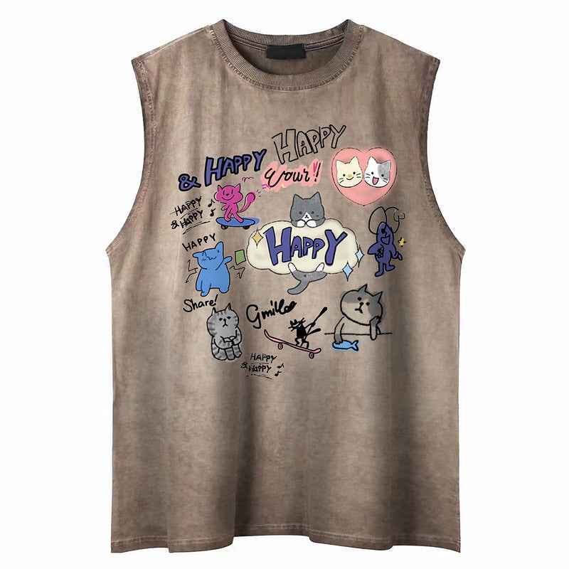 Printed Cotton Tank Sleeveless Loose T-Shirt for Men and Women | MuddyStock Originals MuddyStock