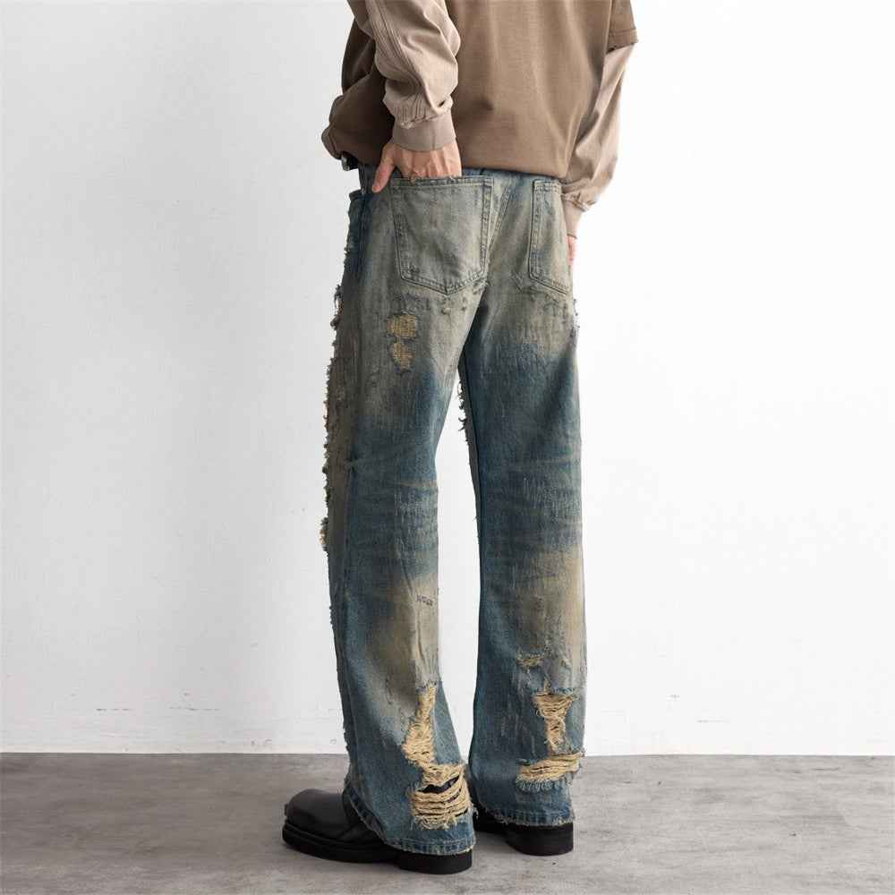 Ripped patch denim pants