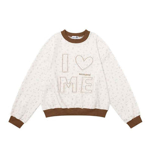 Color-blocked Patchwork Letter Long Sleeve Sweatshirt For Women | MuddyStock Originals Apricot