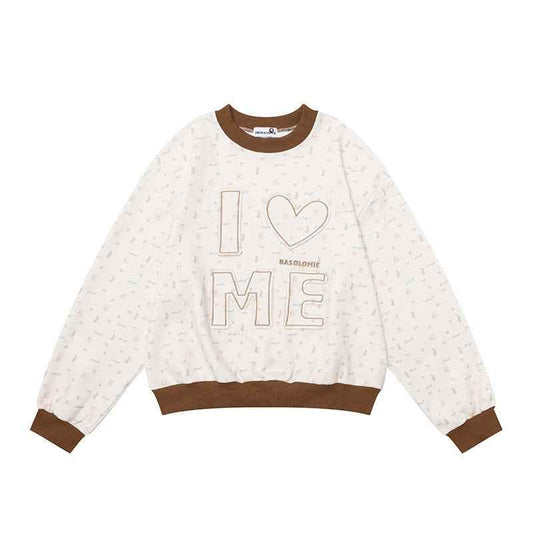 Color-blocked Patchwork Letter Long Sleeve Sweatshirt For Women | MuddyStock Originals Apricot