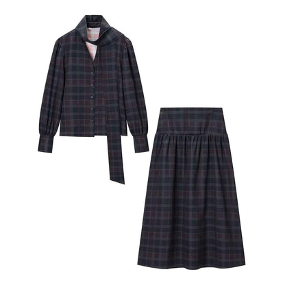 Plaid lace up top+plaid skirt set for women | MuddyStock Originals Set