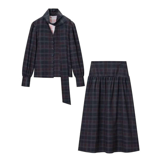 Plaid lace up top+plaid skirt set for women | MuddyStock Originals Set