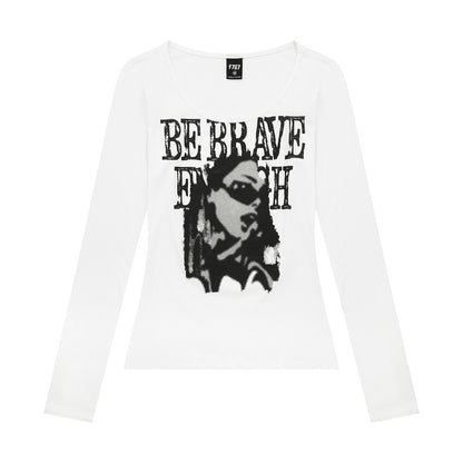 Letter Print Long Sleeve T-Shirt For Women | MuddyStock Originals White eprolo