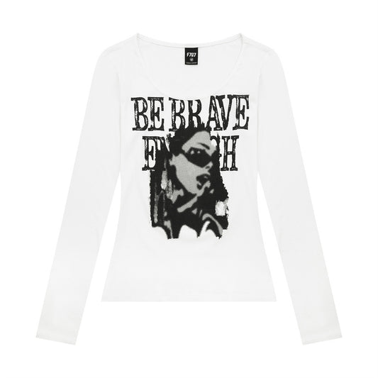 Letter Print Long Sleeve T-Shirt Women Casual Round Neck Pullover Regular Fit Top