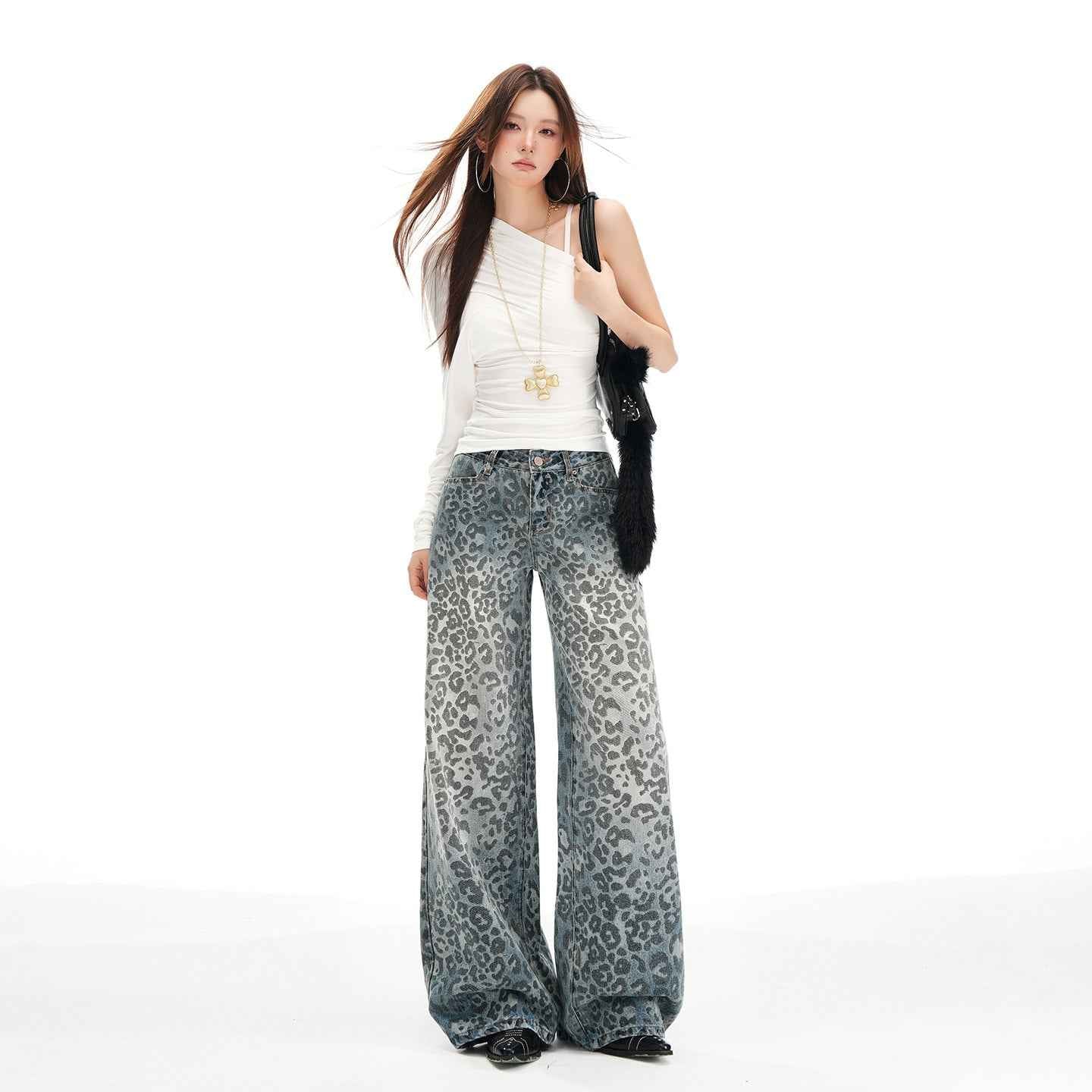 Women's Leopard Print Design Wide Leg Jeans | MuddyStock Originals MuddyStock