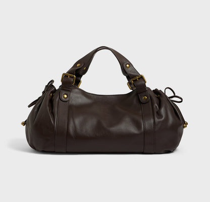 Large capacity soft leather tote bag Brown