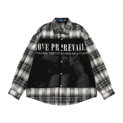 Retro Color-Block Plaid Patchwork Long Sleeve Shirt