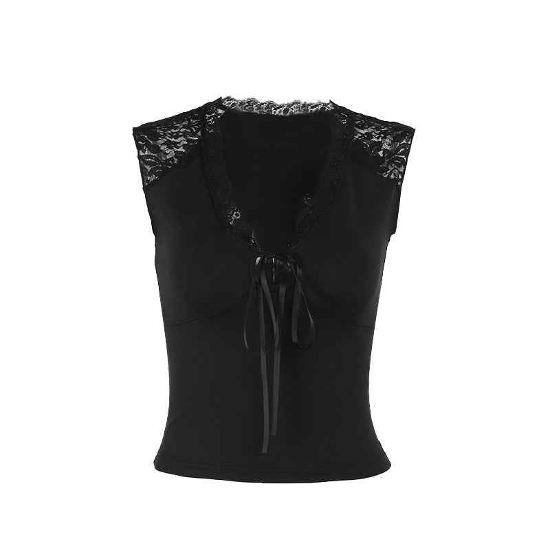 Casual versatile lace patchwork hollow V-neck vest for women | MuddyStock Originals MuddyStock