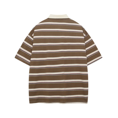 Retro Letter Embroidery Stripe Short Sleeve Polo Shirt For Men MuddyStock