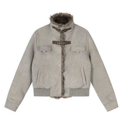 Warm and flannel cotton jacket short jacket for women | MuddyStock Originals White