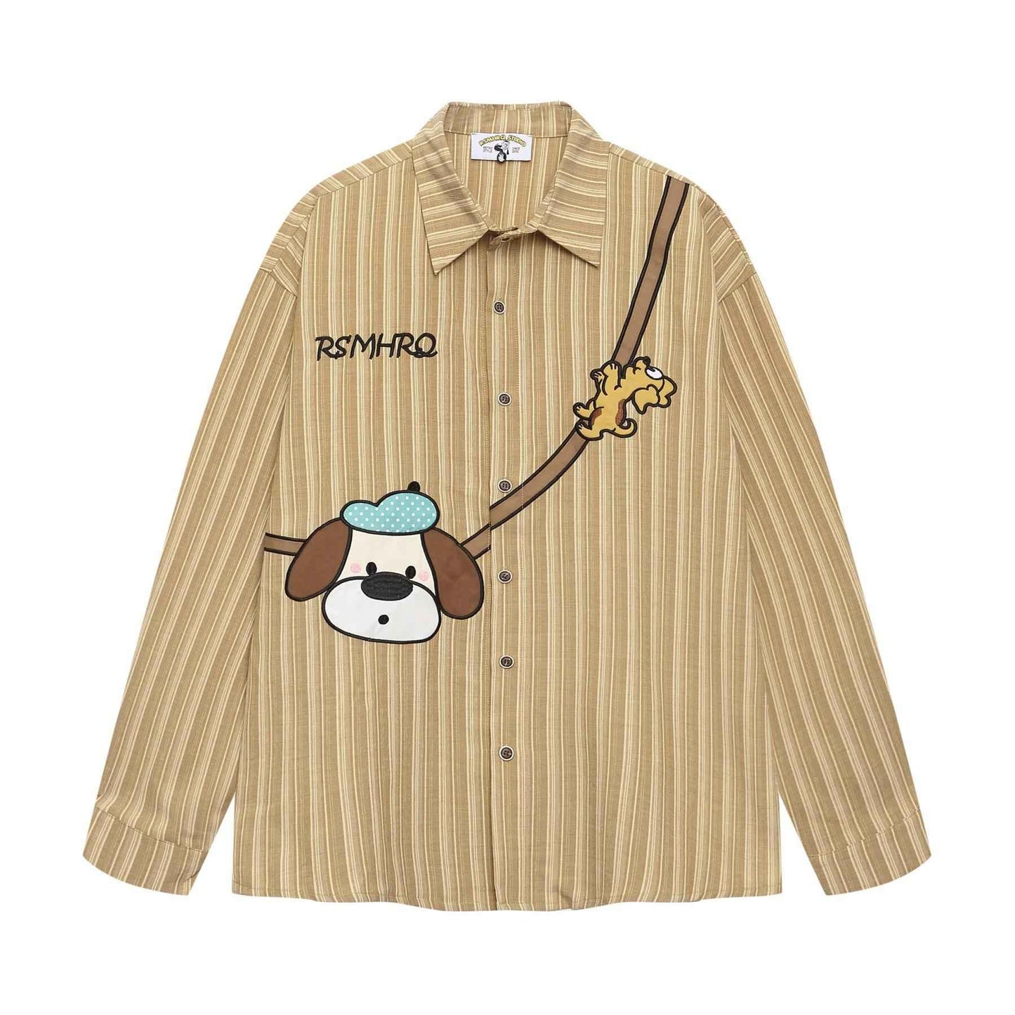 Cartoon vertical stripe versatile retro shirt for men and women | MuddyStock Originals Khaki