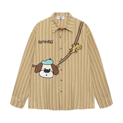 Cartoon vertical stripe versatile retro shirt for men and women | MuddyStock Originals Khaki