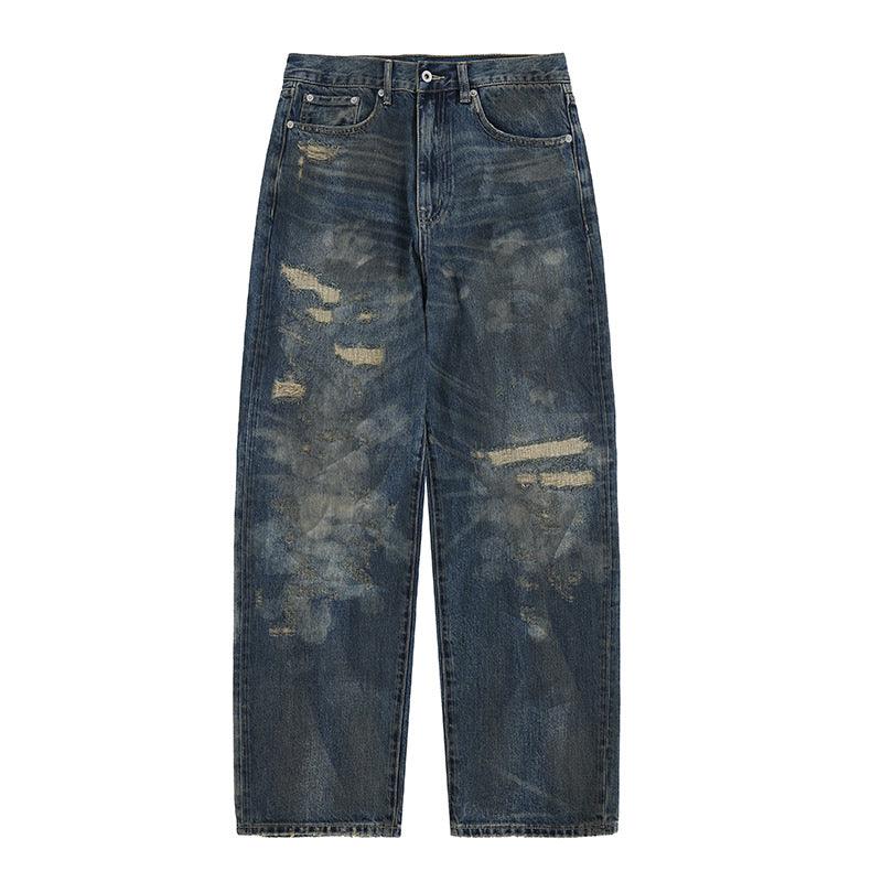 Men's High-End Distressed and Slashed Design Straight Jeans | MuddyStock Originals