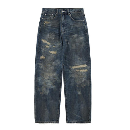Men's High-End Distressed and Slashed Design Straight Jeans | MuddyStock Originals