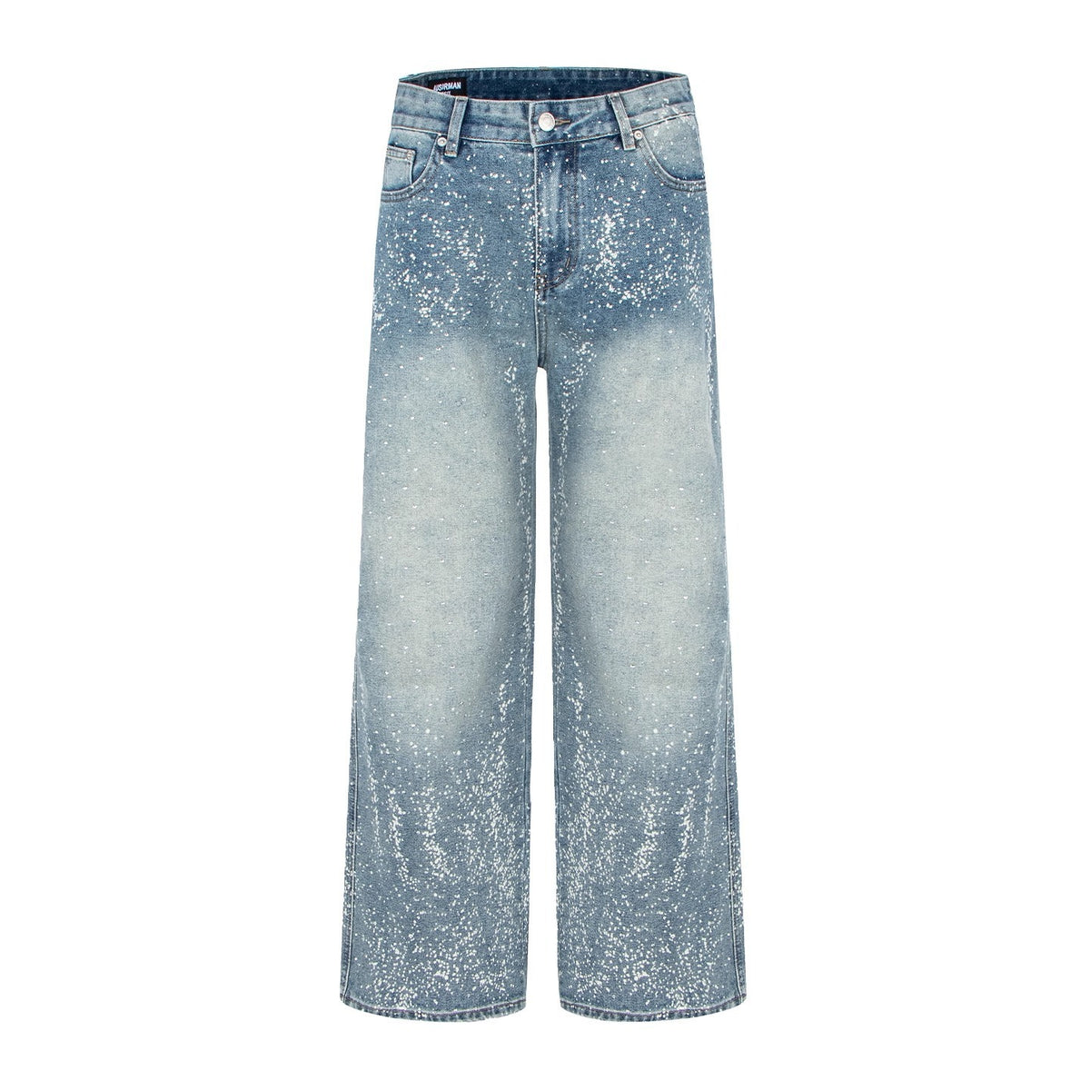 Streetwear Y2K Spray Paint Galaxy Design Rhinestone Straight Leg Jeans For Women | MuddyStock Originals Blue