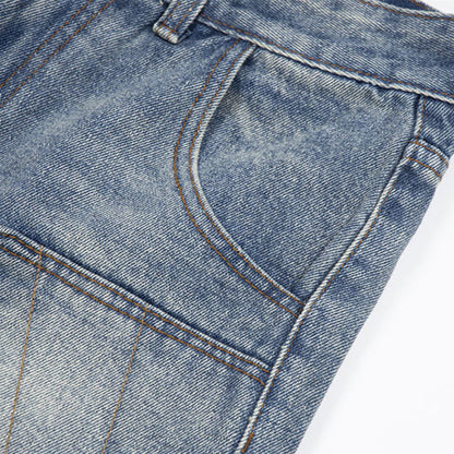 Washed straight leg denim shorts