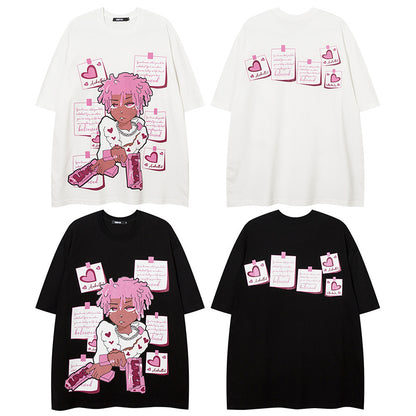 Anime character printed short sleeved shirt