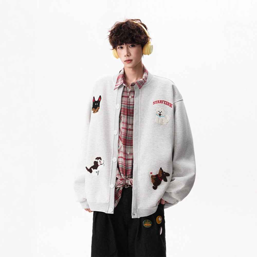 Embroidery Loose Hoodie For Men | MuddyStock Originals White Gray MuddyStock