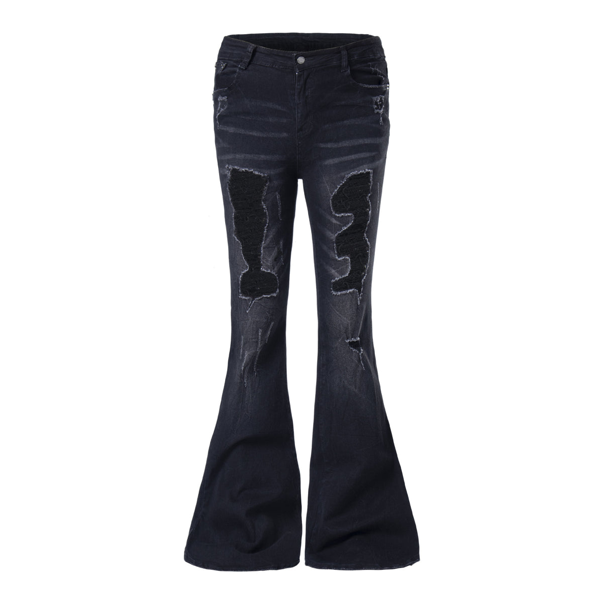 Women's jeans with worn straps and torn holes | MuddyStock Originals Black