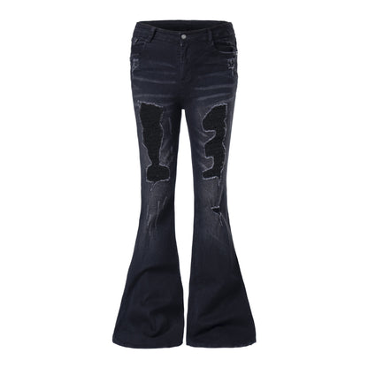 Women's jeans with worn straps and torn holes | MuddyStock Originals Black