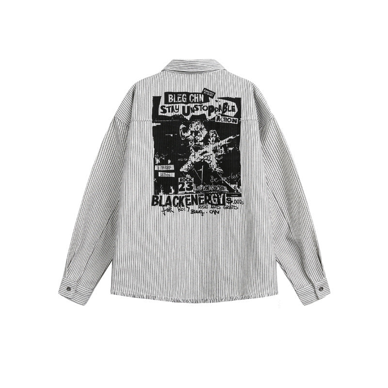 Character Print Destroyed Hem Striped Shirt For Men | MuddyStock Originals eprolo