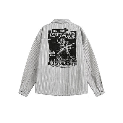 Character Print Destroyed Hem Striped Shirt For Men | MuddyStock Originals eprolo