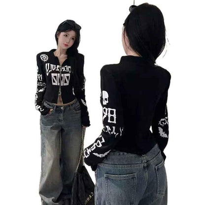 Printed long sleeved women's double zipper slim fit top for women | MuddyStock Originals eprolo