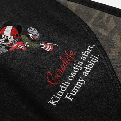 Retro cartoon embroidered patchwork jeans for men | MuddyStock Originals