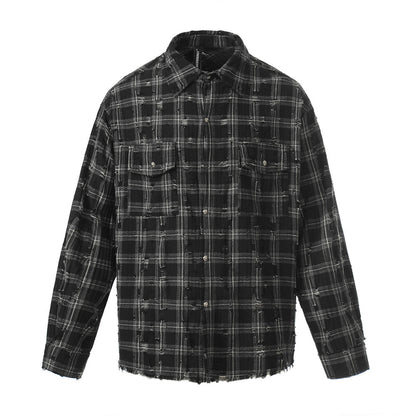 Destructed checkered long sleeved shirt for men | MuddyStock Originals eprolo