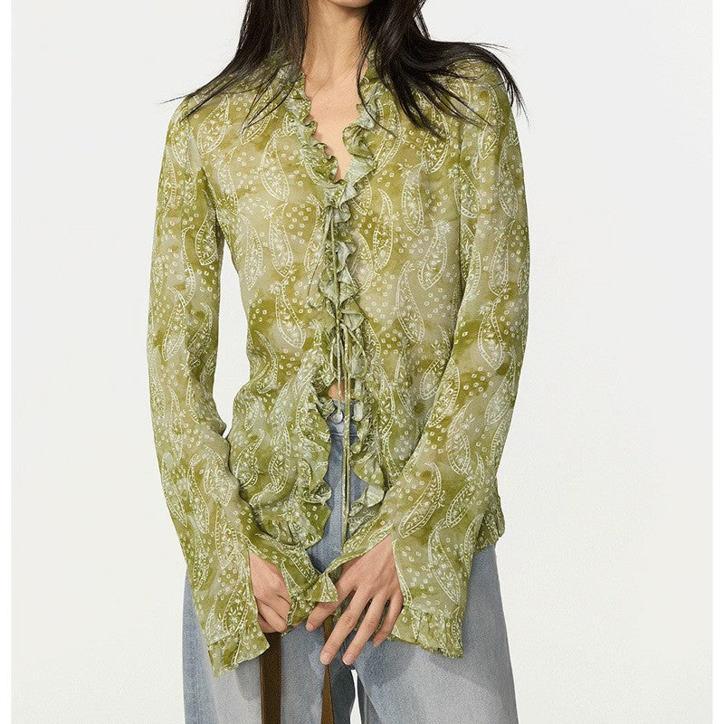 Floating Green Ink Washed Paisley Long Dress Women's Outfit | MuddyStock Originals
