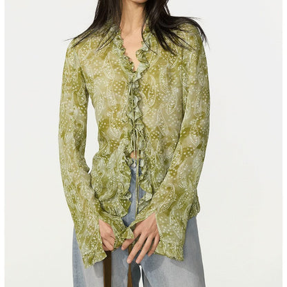 Floating Green Ink Washed Paisley Long Dress Women's Outfit | MuddyStock Originals