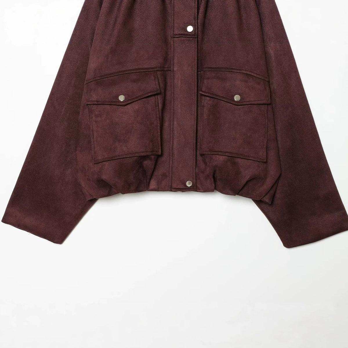High neck long sleeved suede texture effect with strap decoration short jacket