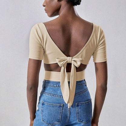 Fashionable and minimalist casual T-shirt with exposed navel design and short sleeved top | MuddyStock Originals MuddyStock