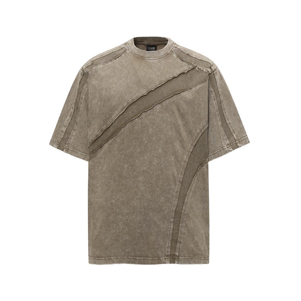 Worn-Out Washed Pure Cotton Short Sleeve T-Shirt For Men | MuddyStock Originals Khaki