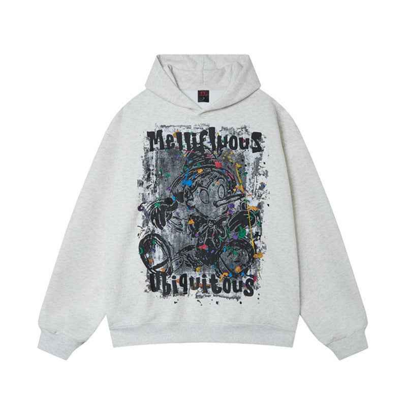 Loose Fit Cartoon Graffiti Printed Hoodie For Men | MuddyStock Originals