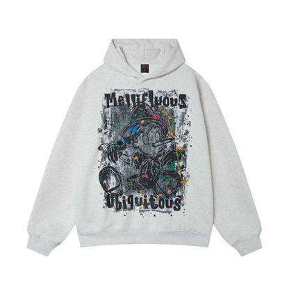 Loose Fit Cartoon Graffiti Printed Hoodie For Men | MuddyStock Originals