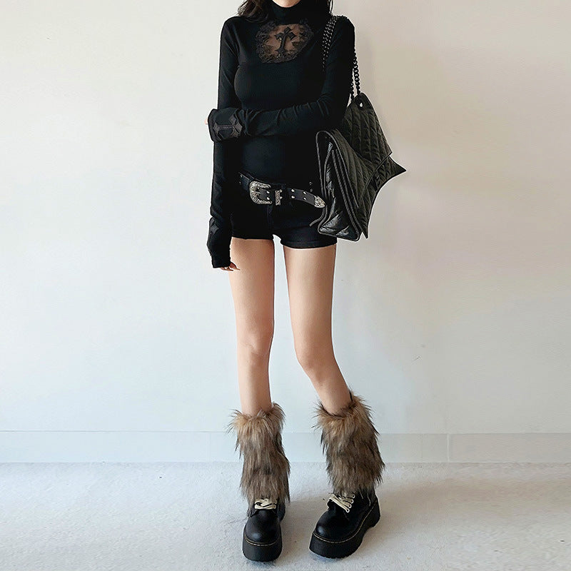 Fitted Hollow-Out Cross Long Sleeve Top For Women | MuddyStock Originals MuddyStock