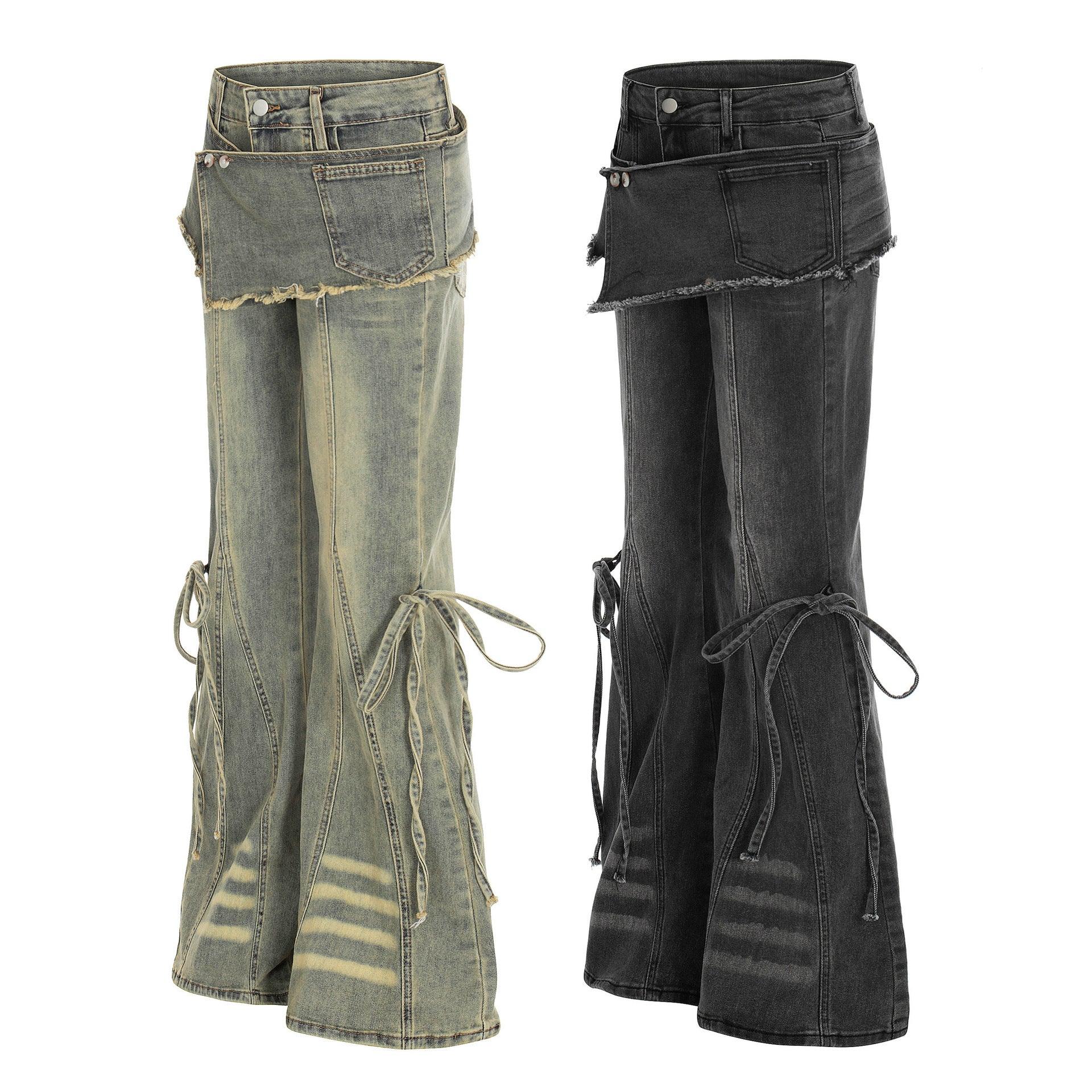 Curtain splicing micro flared jeans for women | MuddyStock Originals