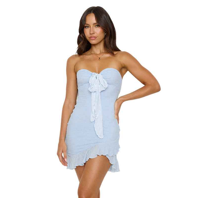 Strapless lace transparent shoulder strap mini skirt dress | MuddyStock Originals MuddyStock