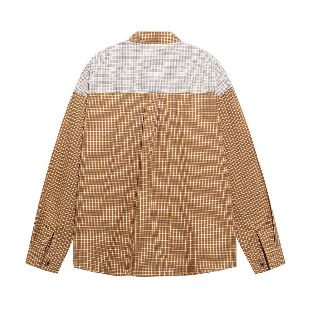 Cartoon embroidery color blocked checkered long sleeved shirt for women | MuddyStock Originals