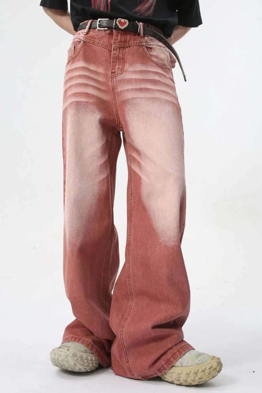 Men's Washed Wide Leg Jeans Rust