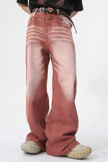 Men's Washed Wide Leg Jeans Rust